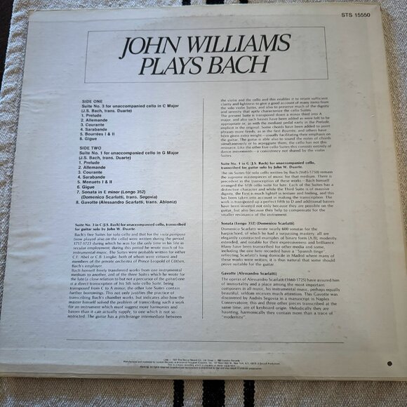 John Williams Plays Bach London Treasury LP Vinyl Record - Picture 2 of 4